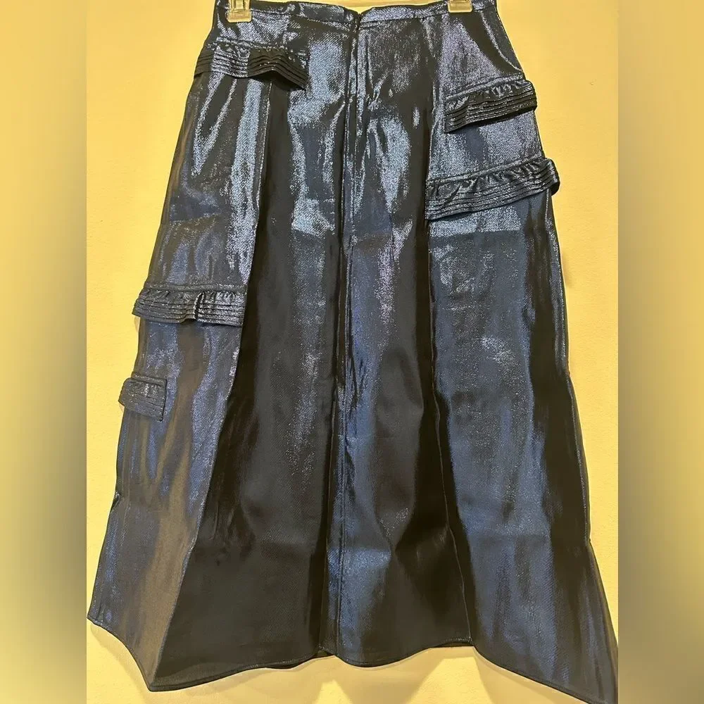 Burberry Women’s midi length silk blend skirt size 6 dark blue NWT - Picture 10 of 16